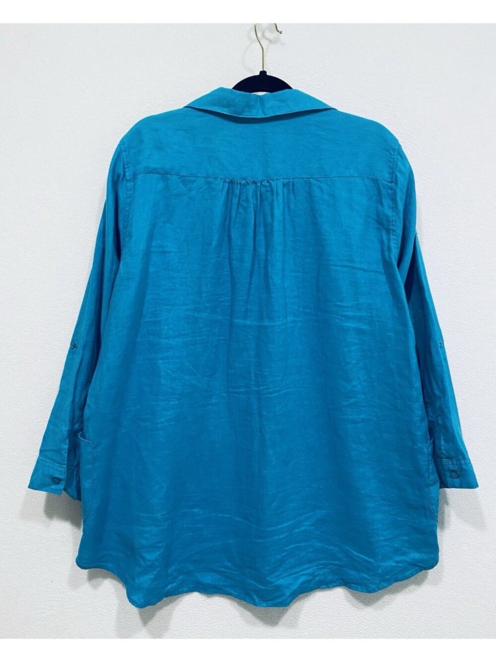 For Cynthia Top Womens 2X Teal Blue Tunic Linen Pockets Beachy Lagenlook Boho - Picture 5 of 9